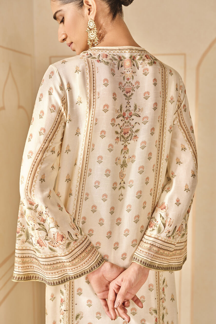 Jarita Printed Silk Kaftan - Ivory, Ivory, image 4